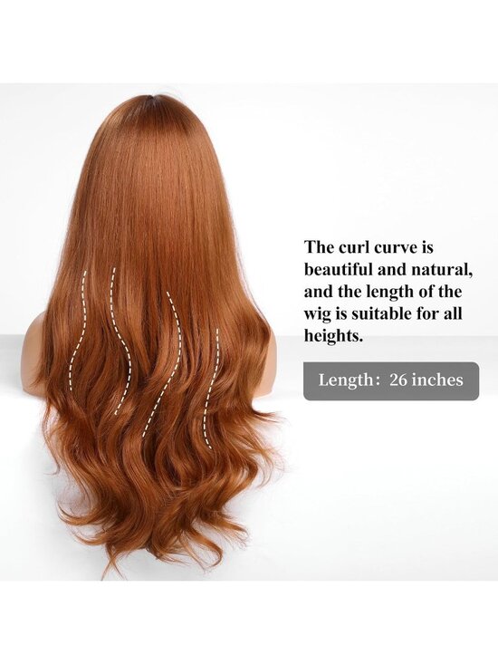 Women\'s Auburn Heat Resistant Long Curly Wavy Synthetic Wig with Bangs Size 26In main image 5